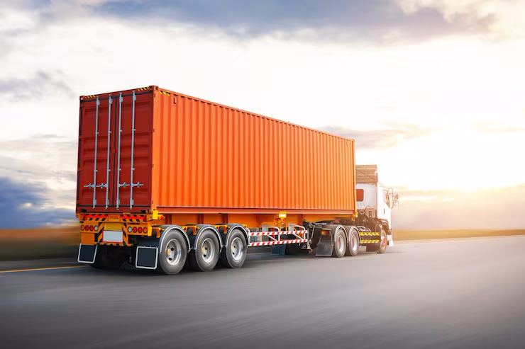 Container truck at shipping yard